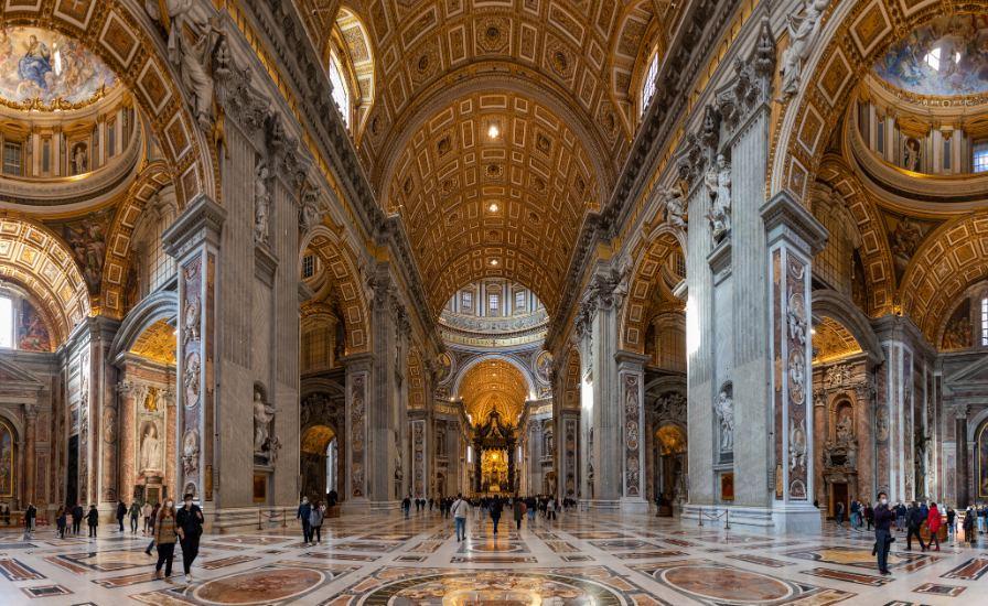 Cathedral interior featuring a grand ceiling, perfect for exploring during St. Peter Basilica tours